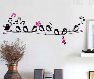 Wall Decal Stickers Happy Singing Birds Music Notes Door Cabinet 