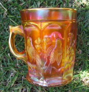 Northwood Singing Birds Marigold Carnival Glass Mug 1908
