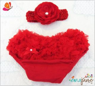   Red with Accessory) Ruffled Woven Baby Diaper Bloomer Covers (Choose F