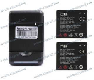 2pcs 1250mAh Battery USB Wall Charger for ZTE Blade V880 U880 N880 San 