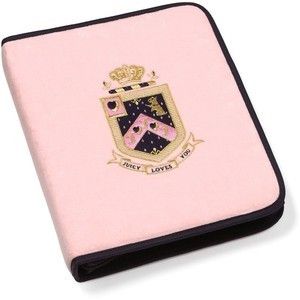   Couture Pink Velour Crest 3 Ring Binder w Folders Paper Notes