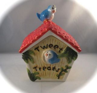 Cute Tweet Treats Blue Bird Birdhouse Ceramic Cookie Jar