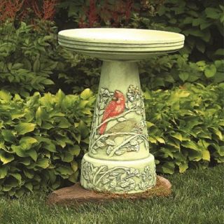 Burley Clay Summer Cardinal Birdbath and Pedestal Stand Decorative 