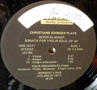Blacher Christiane Edinger Violin Sonata for Violin Solo Op 40