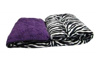 King Quilted Faux Sherpa Plush Pile Mink Suede Blanket Soft Warm Zebra 