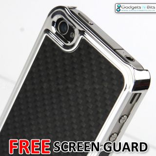 Silver Chrome Real Carbon Fibre Metallic Case Cover for Apple iPhone 4 