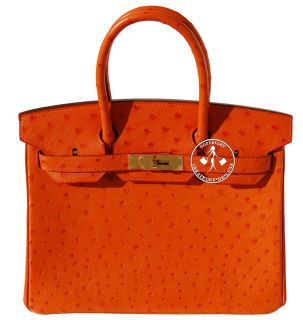 30 Hermes Birkin Handbag Orange Ostrich Gold 9622