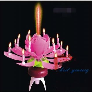 Double Layer Musical Birthday Candle Blossom Lotus Flower Party Gift 