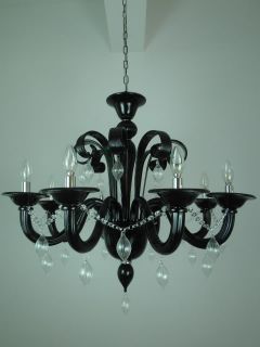 Black Murano Glass Style 8LIGHT with Clear Decoration Pendant 