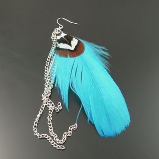Fashion Nice Feather Tassel Earrings Blue 9 5cm 3pairs