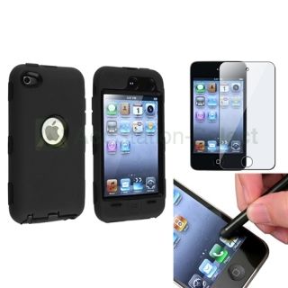 Deluxe Black 3Piece Case Cover Clear Protector Black Stylus For iPod 