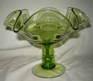 Vintage Bischoff Glass Large Lime Green Ruffled Compote