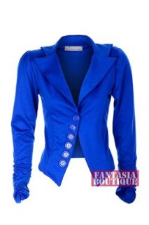 New Ladies Fitted Ruched Sleeve 6 Button Coloured Blazer Jacket Coat 