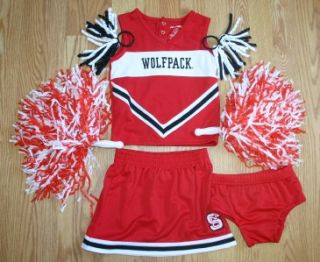 State Wolfpack Cheerleader Costume Deluxe Set Pom Poms Bows 2 Cute 3T 