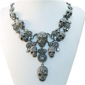 Lots Skull Circle Necklace Pendant Swarovski Crystal Black Cool 