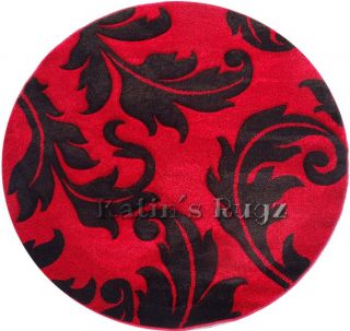   Round Carpet Woven 6x6 Area Rug Black & Red New Actual Size 55 x 55