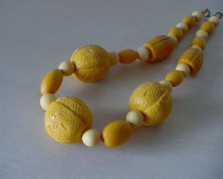 Vtg Yellow Chunky Plastic Lemon Beads Necklace Super Sized Textured 