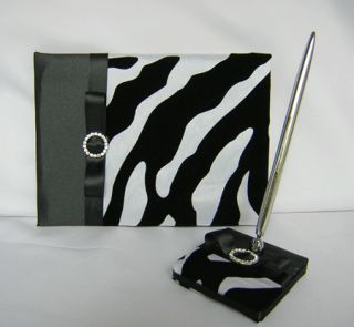 Black White Zebra Print Wedding Guest Book Pen Set