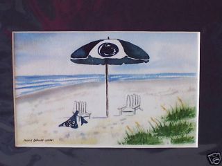 Print from Watercolor Penn State Umbrella Beach Scene