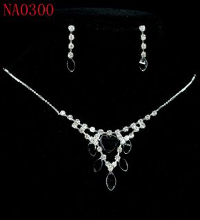 Charming Black Clear Crystal Necklace Earrings Set  