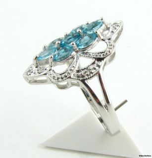 Blue Topaz Flower Ring CZ Accents Sterling Silver Size 6 6 25 Womens 