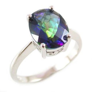 5ct Genuine Rainbow Blue Topaz Ring 925 Sterling Silver Size 8 Oval 