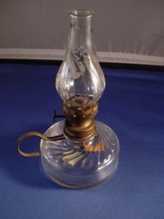 Antique Mini Oil Lamp Nutmeg Clear Bottom Clear Globe