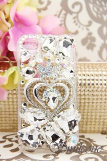 3D Swarovski Crystal Bling Case for iPhone 4 4S Clear Heart Crown 