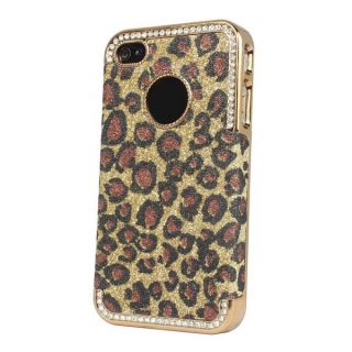 Bling Glitter Rhinestone Leopard Hard Case Cover for Apple iPhone 4 4G 