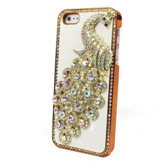 Leather Peacock Diamond Rainstone Bling Case Cover Skin for iPhone 5 