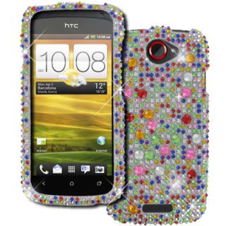Silver Multi Bling Jewel Hard Case Cover Phone Display Stand for HTC 