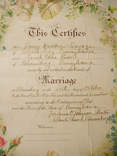   ANTIQUE 1917 Marriage License BLOOMSBURG PA Genealogy SAVAGE / ROSS