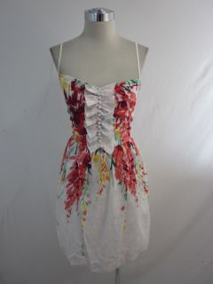 New London Times Soft White Coral Multi Cotton Ruffle Sun Dress 14P $ 