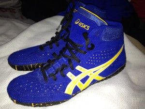Asics Aggressor Wrestling Shoes Blue Yellow Sz 12