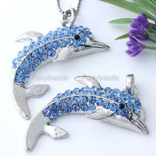 Blue Crystal Cute Dolphin Silver Plate Charm Pendant