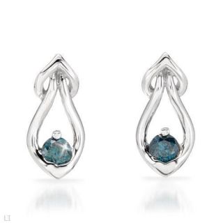 Genuine Blue Diamond Love Knot Stud Earrings 1 4ctw 10k White Gold 