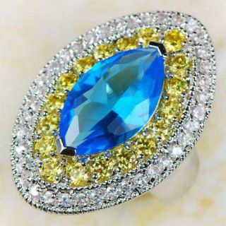 Blue Topaz Jewelry Ladys 14k White Gold Filled Gemstone Ring Sz 9 