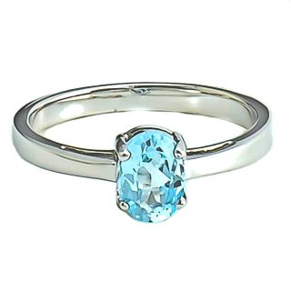 7x5mm Oval Shape Sky Blue Topaz Solitaire Ring