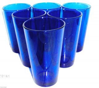 Vintage Cobalt Blue Water Glasses Set of 6 Libbey EUC 14 Ounces