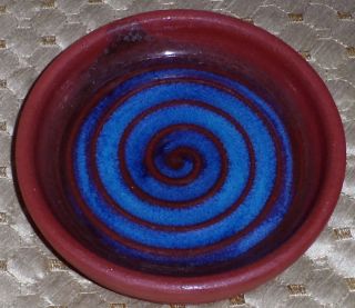 RACKLIFFE Pottery BLUE HILL MAINE SMALL DISH BLUE BROWN GLAZE Collect