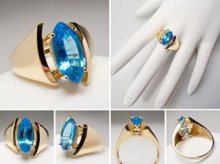   Natural Blue Topaz Cocktail Ring Marquise Cut Solid 14K Gold Jewelry