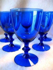 Lot of 7 Vintage Cobalt Blue Water Wine Goblets Glasses Stems