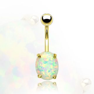 14k Solid Gold Belly Navel Ring Body Jewelry Opal Stone