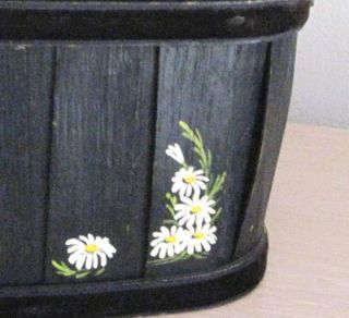 Vintage Navy Wood Basket Purse w HP Floral Tile Handbag
