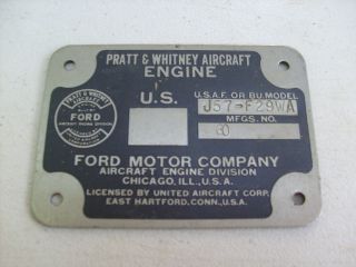 RARE Boeing B 52D USAF Aircraft P w Engine Metal Identification Plate 