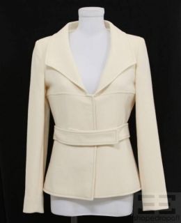 blumarine cream crepe wool belted jacket size i 42