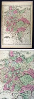 1865 Johnson Map Germany Prussia Bohemia Austria Europe
