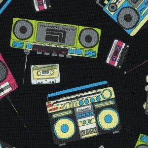 Retro Boomboxes Cassette Tapes Cotton Quilt Fabric