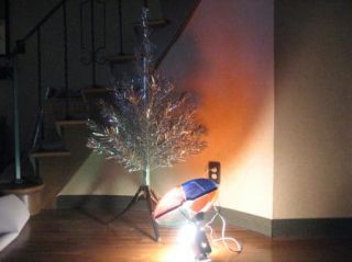 Vintage 1960s 4 foot Stainless Aluminum Christmas Tree & Color Wheel w 