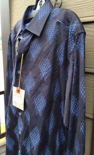 NWT Robert Graham ALVAR Navy Blue Diamond Pattern Shirt XL New